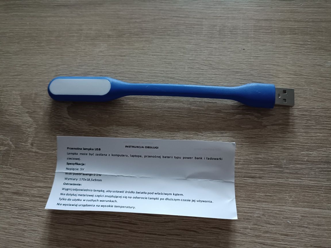 Przenośna lampka USB, niebieska