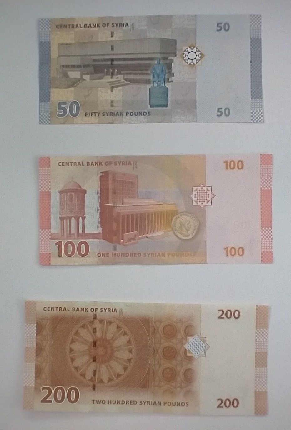 zestaw banknotów 50-200 funtów , 3 szt. , Syria, UNC ,