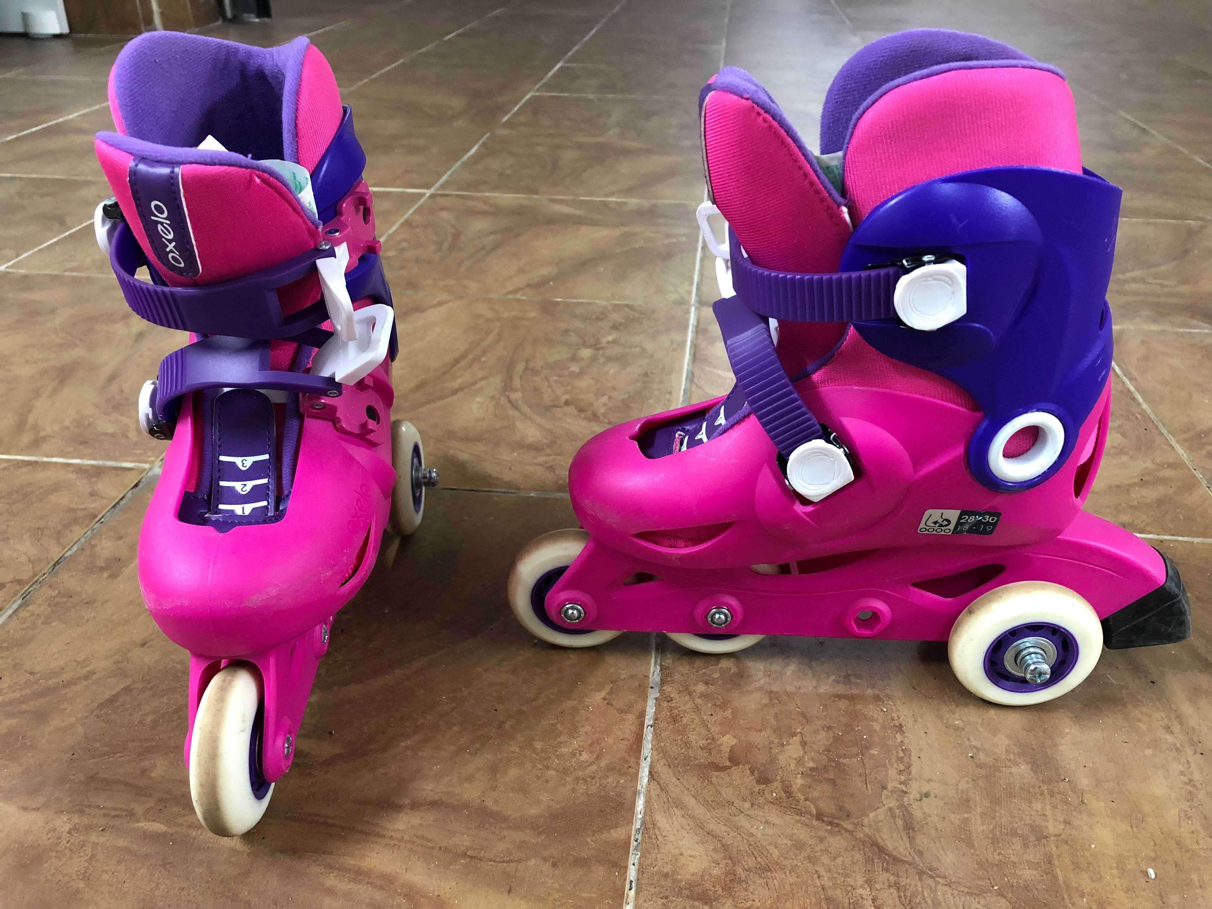 Patins menina cor de rosa com proteções