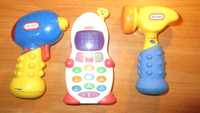 Telefon komórka Fisher Price, wiertarka, młotek Little Tikes