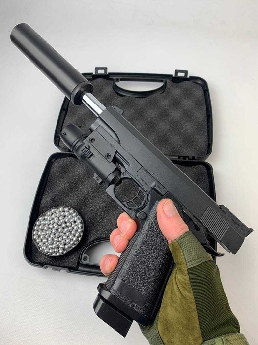 Mеталевий дитячий пістолет Colt Кольт глушник і лазер залізний Іграшка