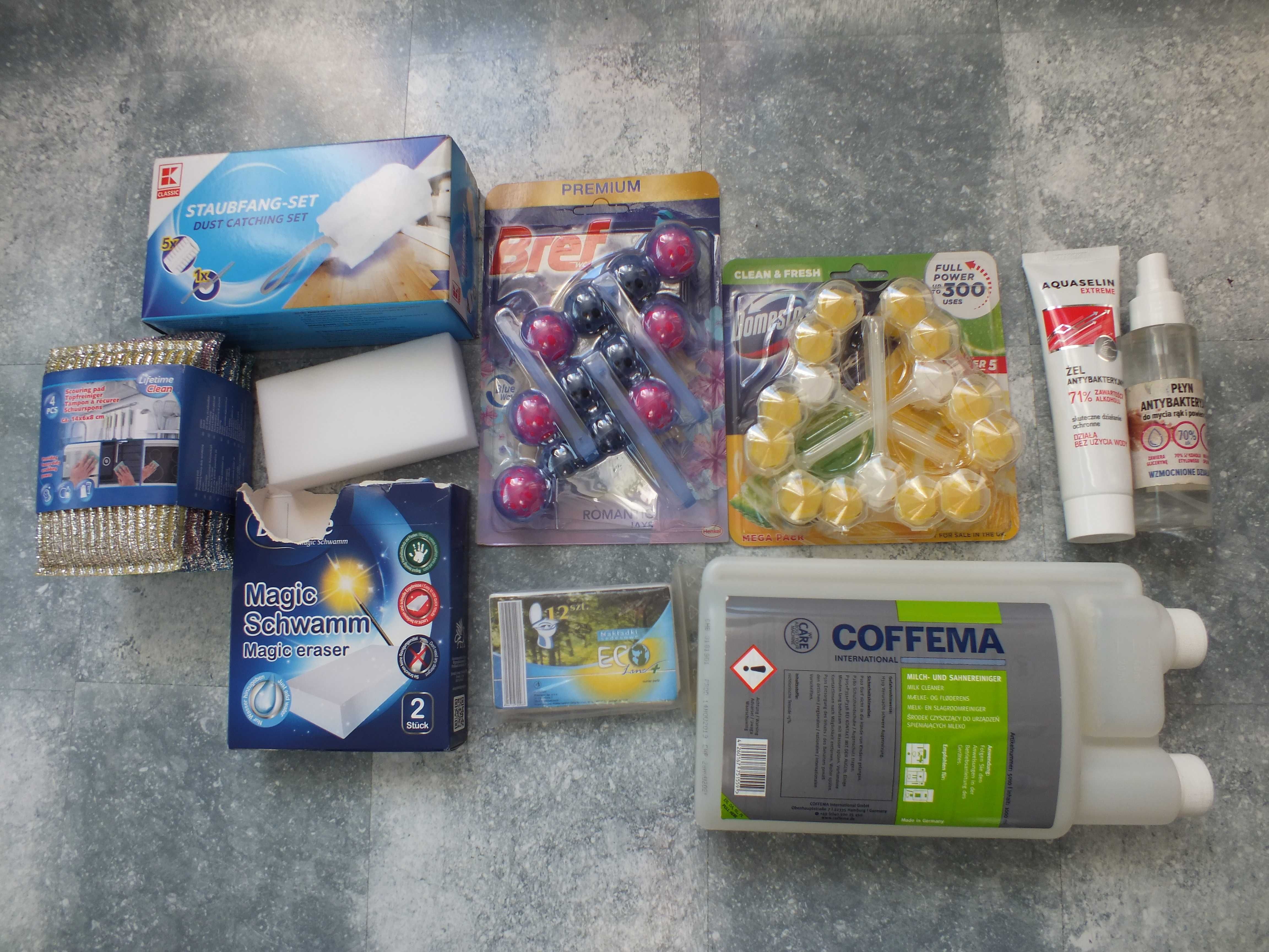 zestaw zawieszki do WC DOMESTOS, BREF,Coffema,gąbka magiczna ,druciana