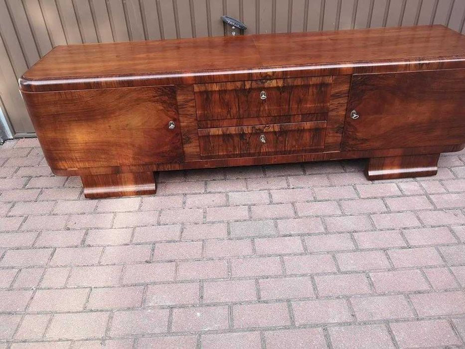 Komoda ART-DECO RTV Niska Orzech 198 Zgrabna Stara Antyk Po Renowacji.