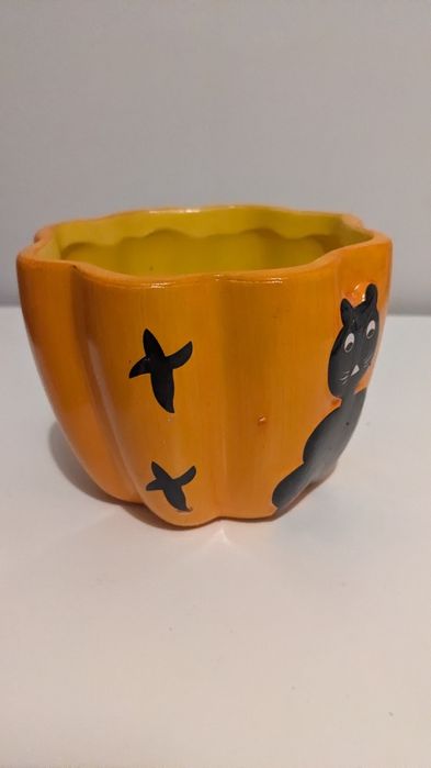 Doniczka dynia dekoracja na halloween osłonka do kwiatów kot do domu
