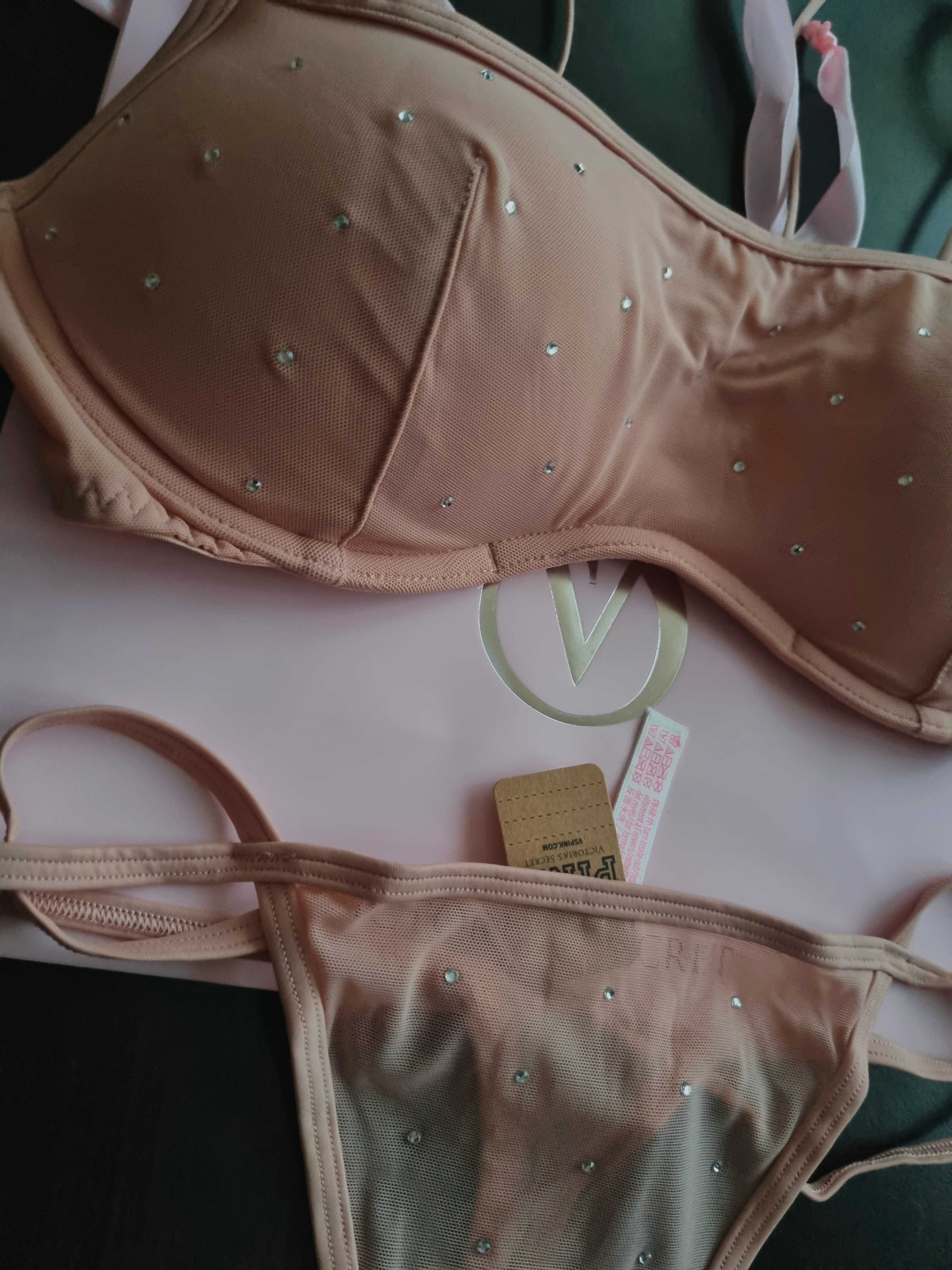 Zestaw biustonosz push up i majtki Victoria's secret/pink rozmiar M