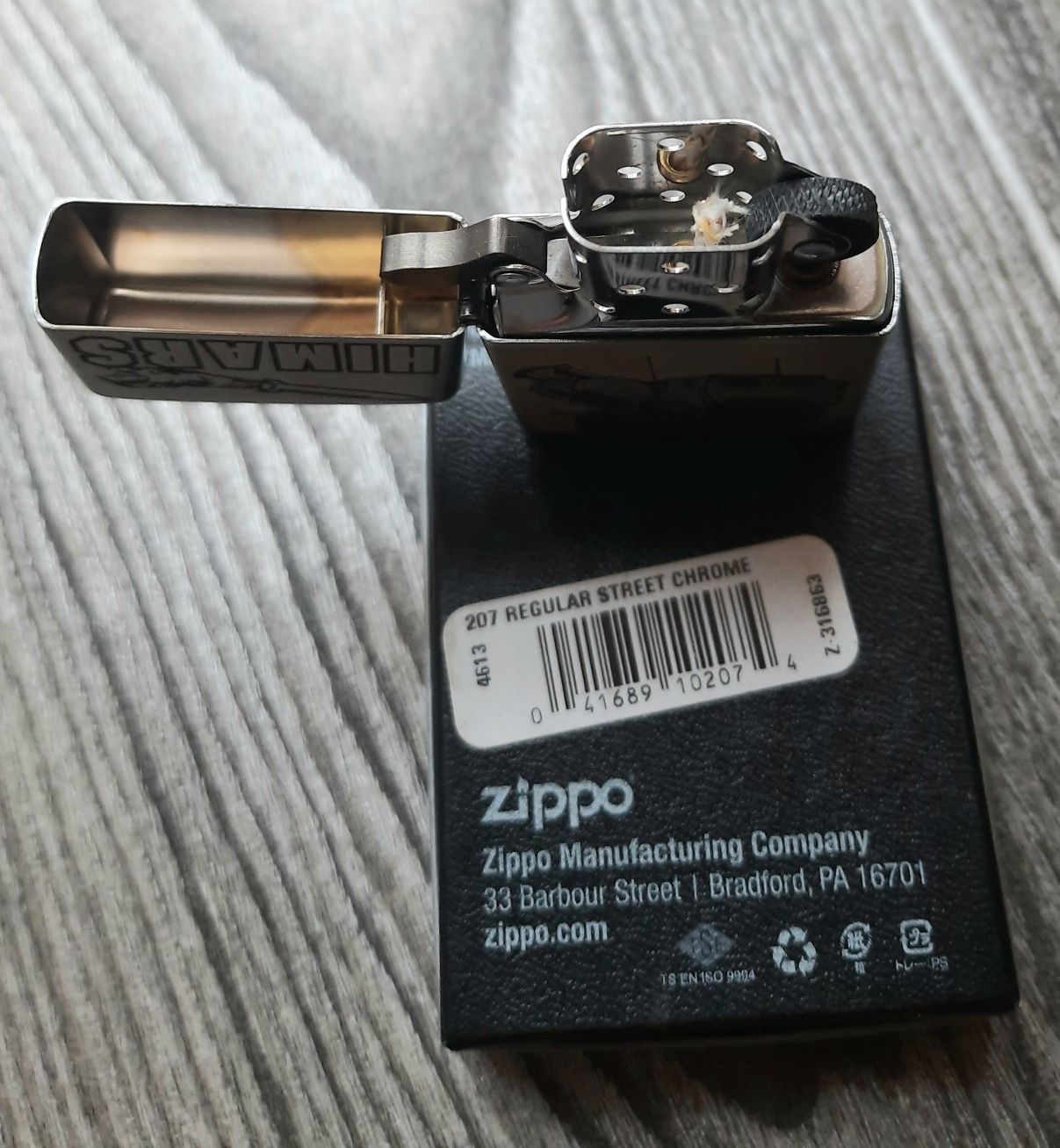 Зажигалка оригинал Zippo 207 Regular Street Chrome гравировка Himars