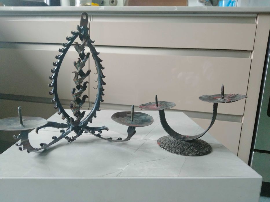 Zestaw świeczników metaloplastyka PRL