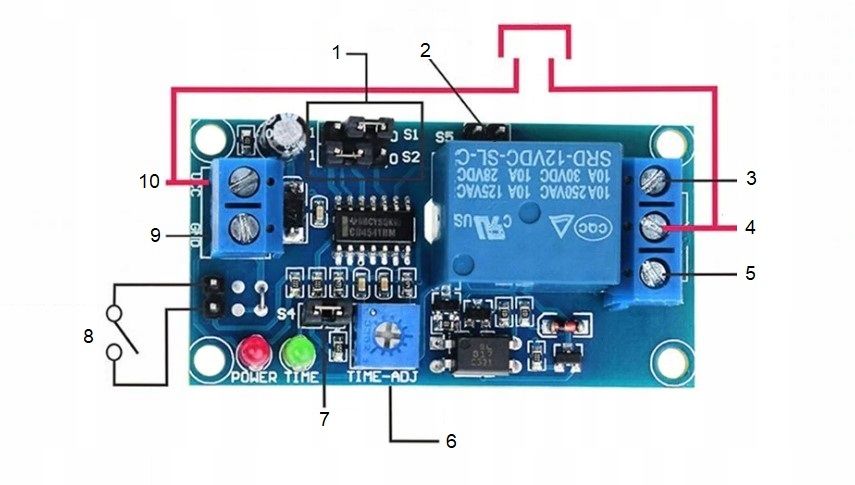 Przekaźnik czasowy timer 12V 0.13s - 1h