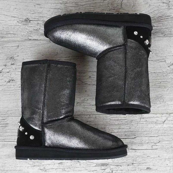 Угги женские кожаные сапоги Ugg Australia черные серебро 36-40р