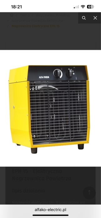 Nagrzewnica elektryczna alfa-therm 15 kw jak nowa