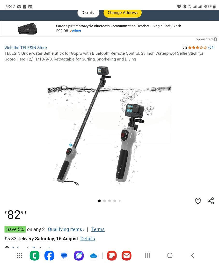 Selfie Stick à prova de água para Gopro Hero