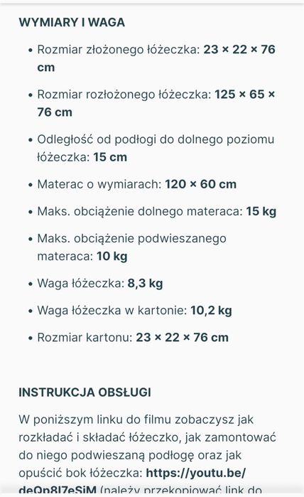 Łozeczko turystyczne z akcesoriami