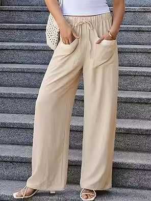 ... палацо брюки с широкими штанинами и контрастными карманами