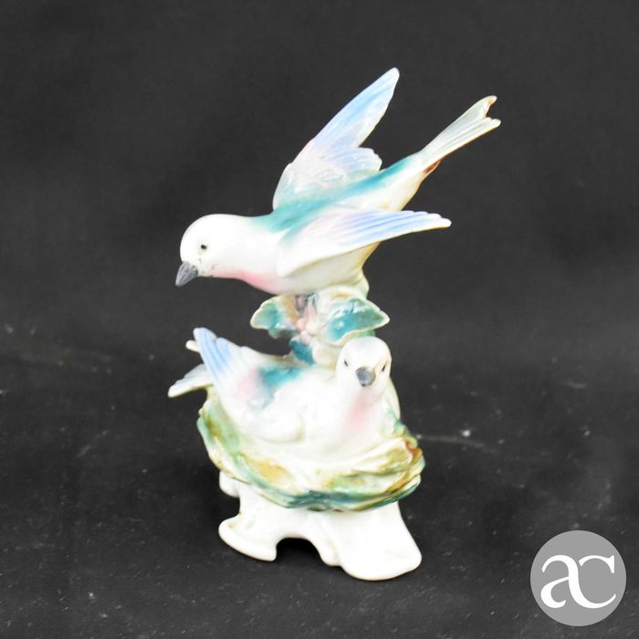 Grupo escultório de pássaros, porcelana alemã PM&M