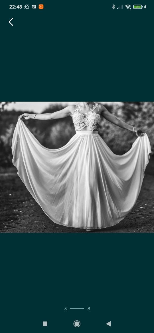 Suknia ślubna boho romantyczna delikatna s xs 36 koronkowa muślinowa