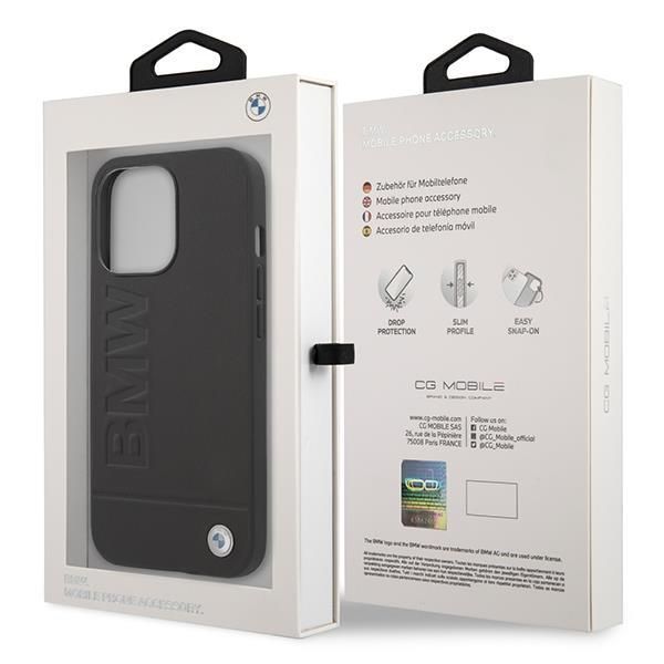 Etui BMW Signature Logo do iPhone 14 Pro Max - Skóra Czarny