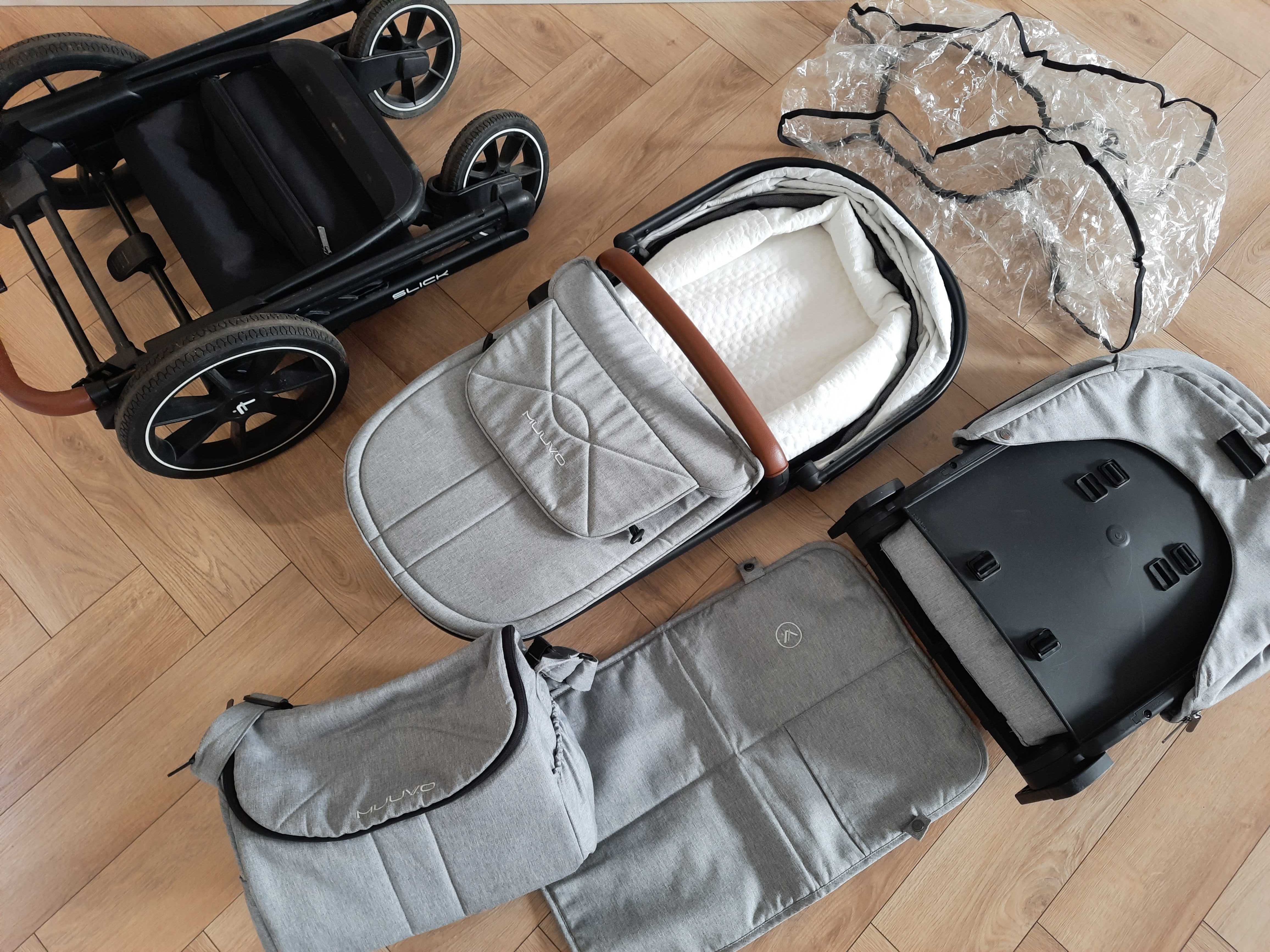 Wózek głęboki, spacerowy + akcesoria Muuvo Slick szary