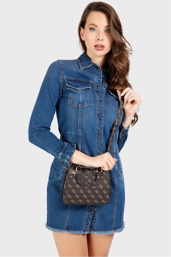 Torebka Guess Katey Mini brązowy monogram
