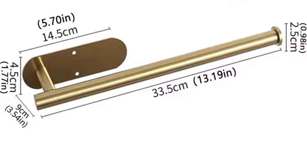 Złoty uchwyt wieszak na ręcznik papierowy do kuchni 33,5 cm