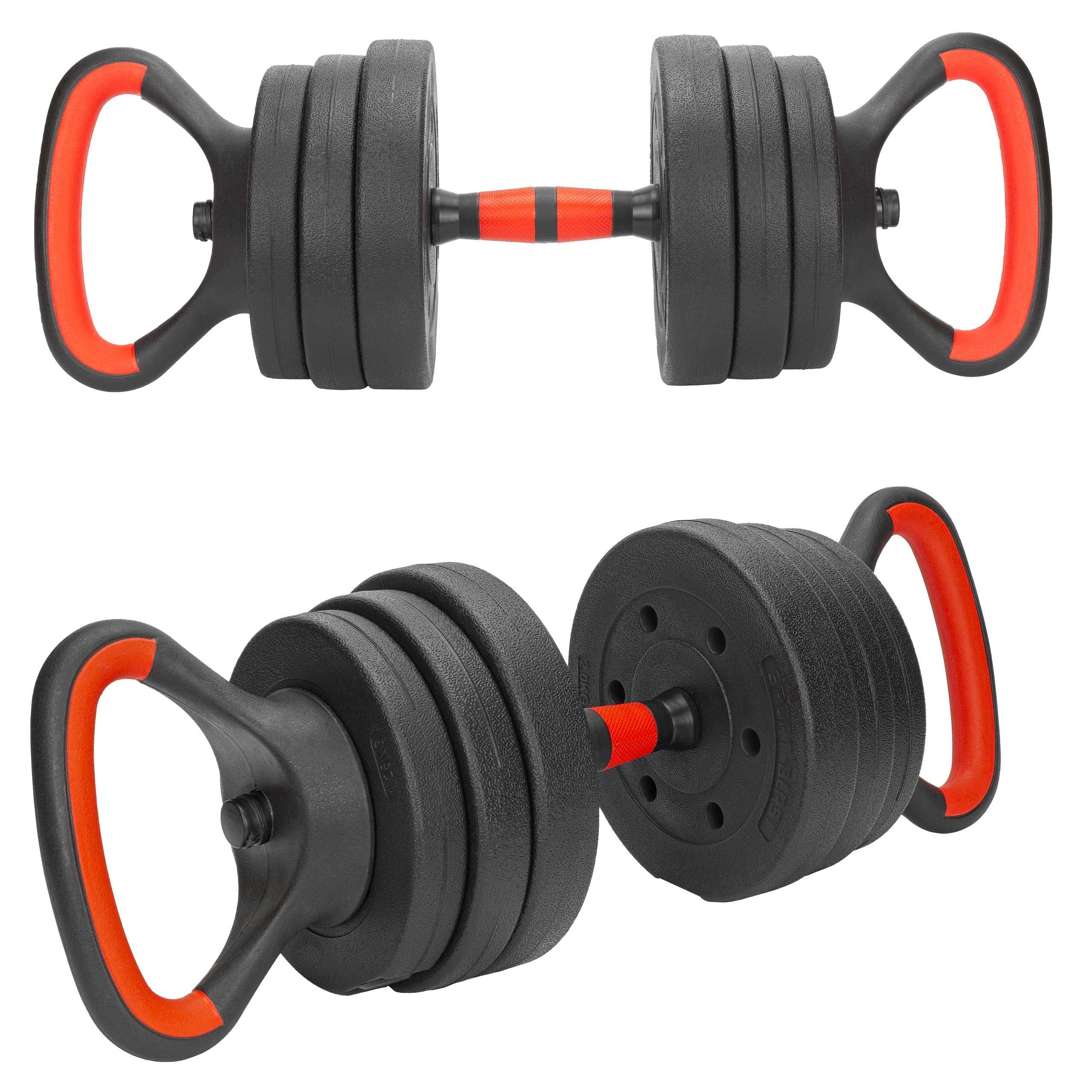 Hantle bitumiczne regulowane 2x10kg 20kg 2x UCHWYT do KETTLEBELL Ł