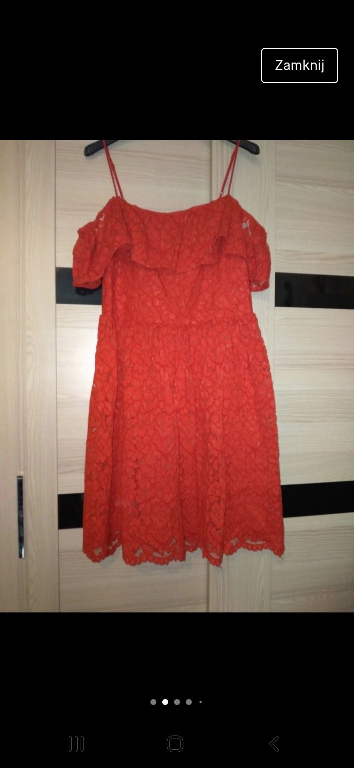 Czerwona koronkowa sukienka rozm. 36 H&M
