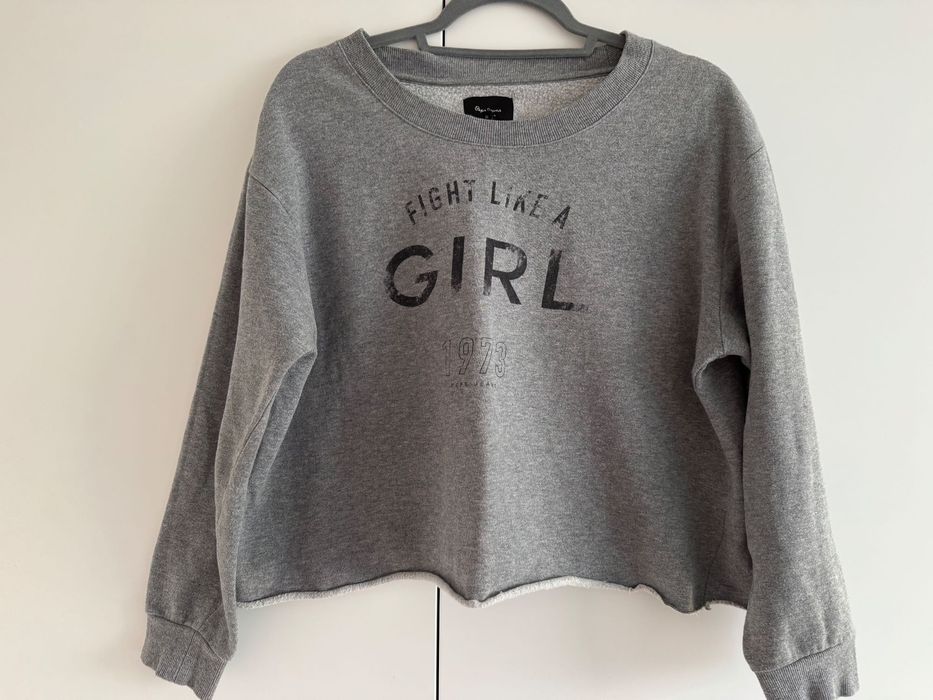 Pepe Jeans krótka damska bluza szara fight like a girl M