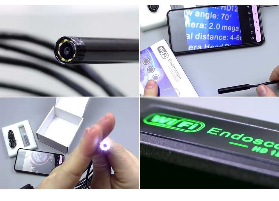 Беспроводной Wi-Fi эндоскоп HD  жесткий кабель