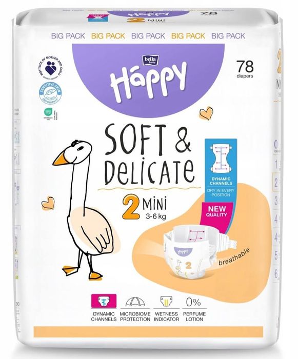 Aż 234 sztuki    Pieluchy happy soft & delicate 3 paczki p