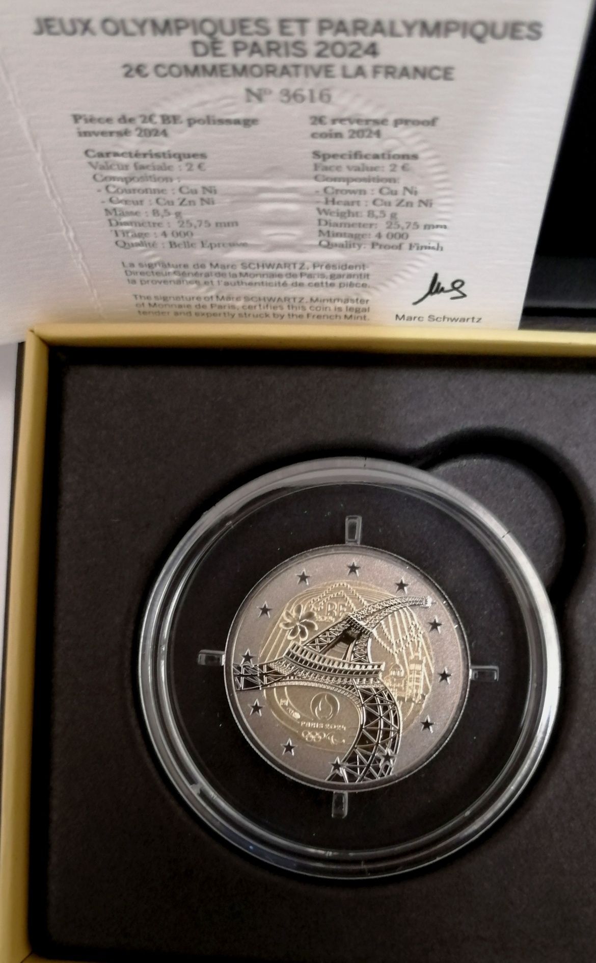 Moeda 2€ de França em Proof  Polimento Inversé