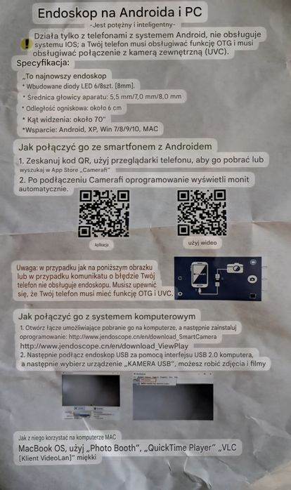 Kamera endoskopowa do smartfona lub komputera. TANIO!