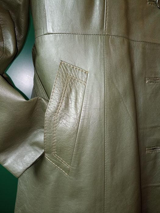 Płaszcz damski skórzany długi z paskiem