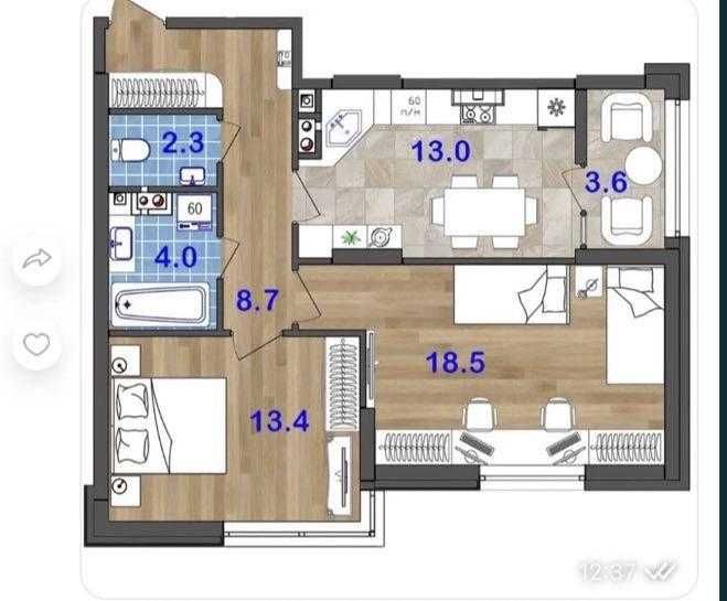 Продам 2-комн. квартиру в НОВОМ доме ЖК "Сан Сити" /Крымский Бульвар