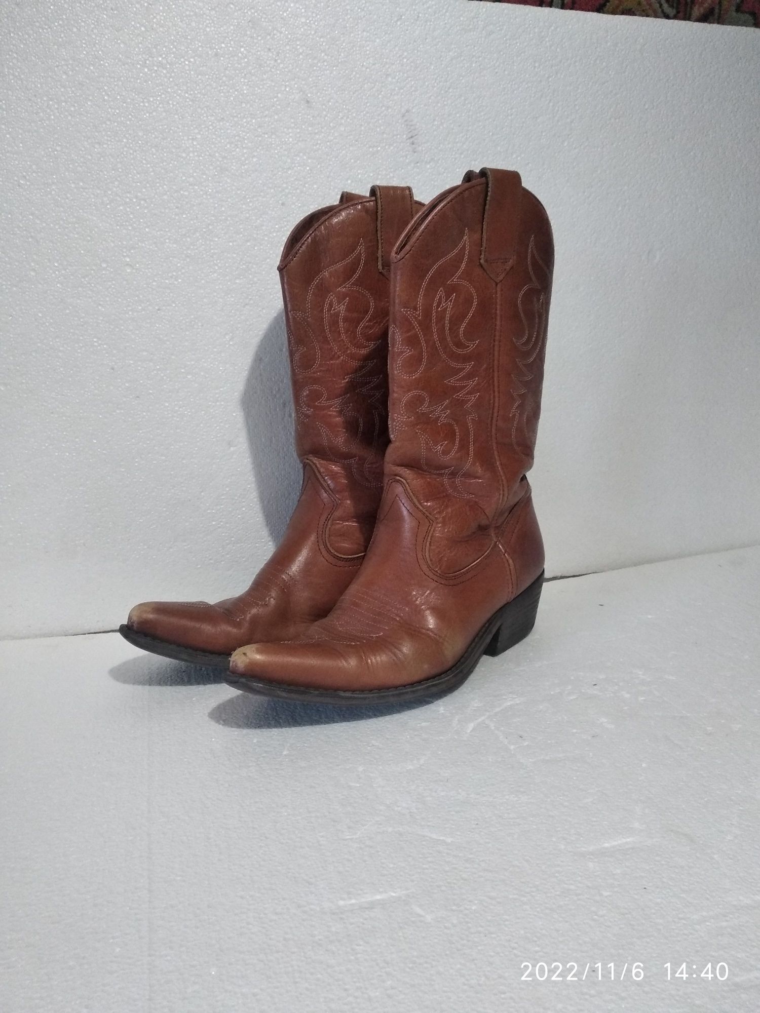 коричневые кожаные ковбойские ботинки 41 размер