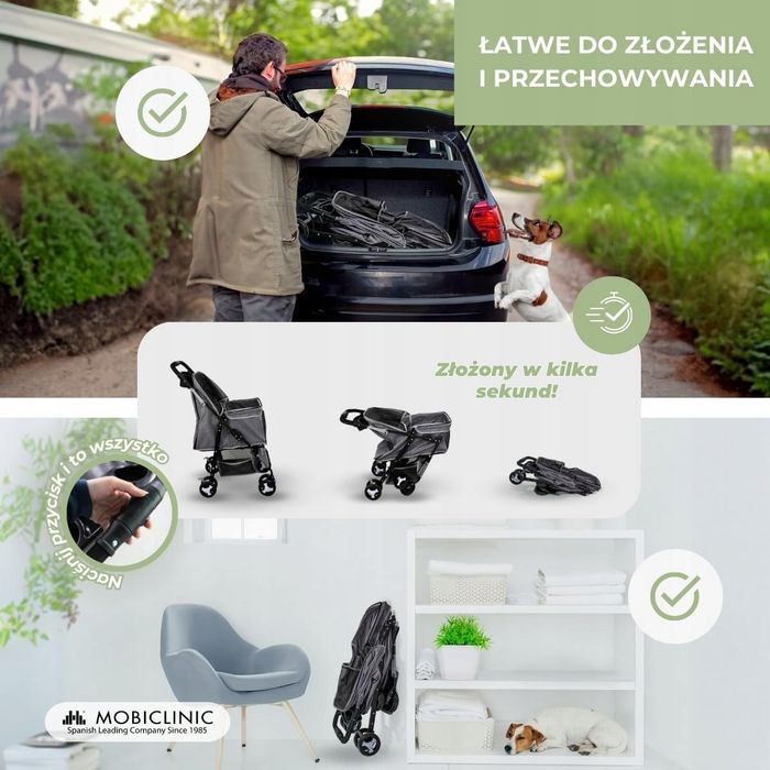 Mobiclinic pets, Składany wózek dla psa, Do 15 kg