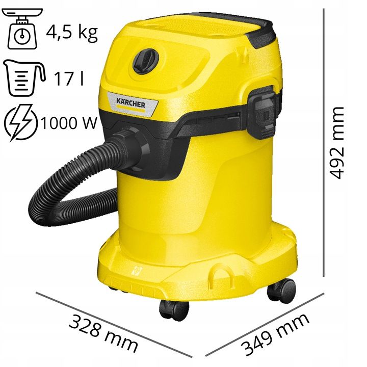 Odkurzacz Bezworkowy Karcher Wd3 Duża Moc Turbo Xl