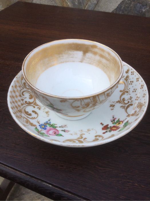 Prato e taça Porcelana chinesa séc XVIII 13,1 cm pintado à mão