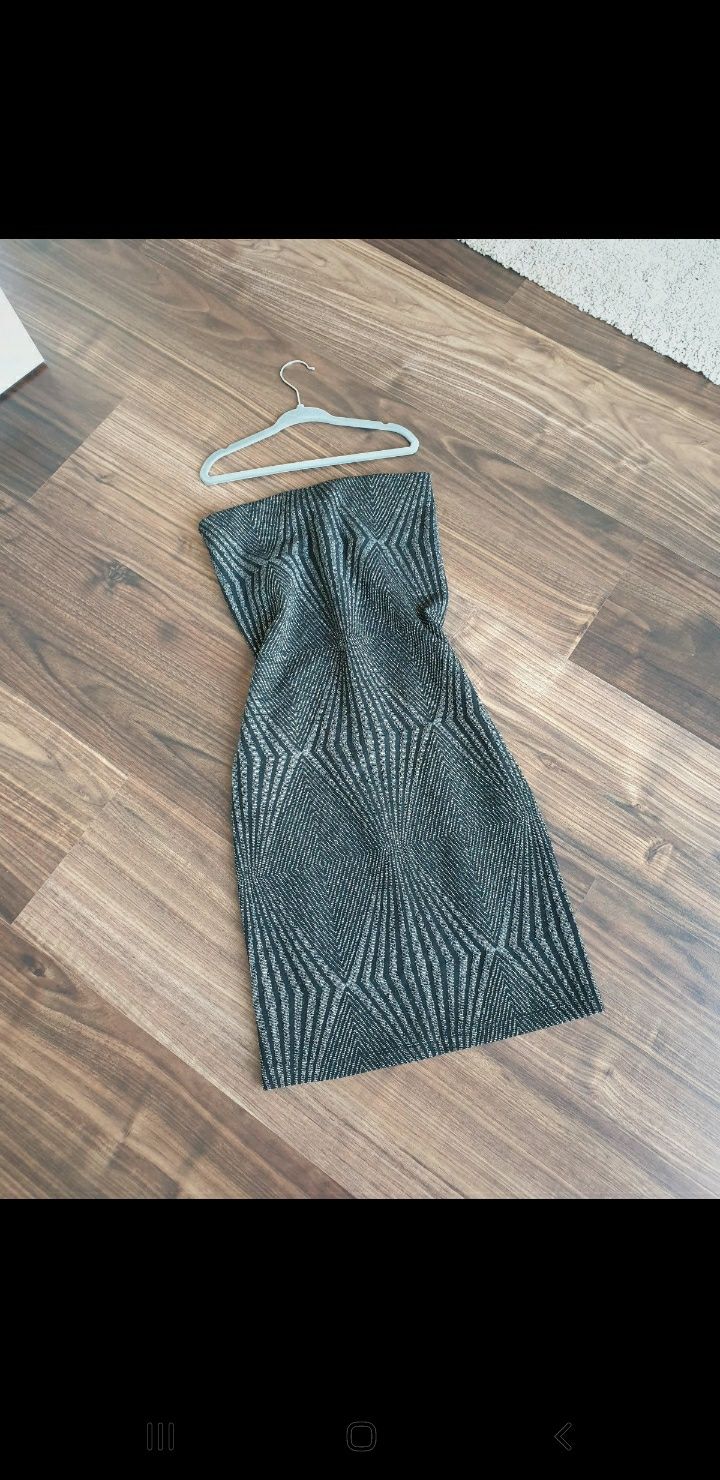 Zara spódnica midi srebrna nitka czarna geometryczne wzory xs 32 34