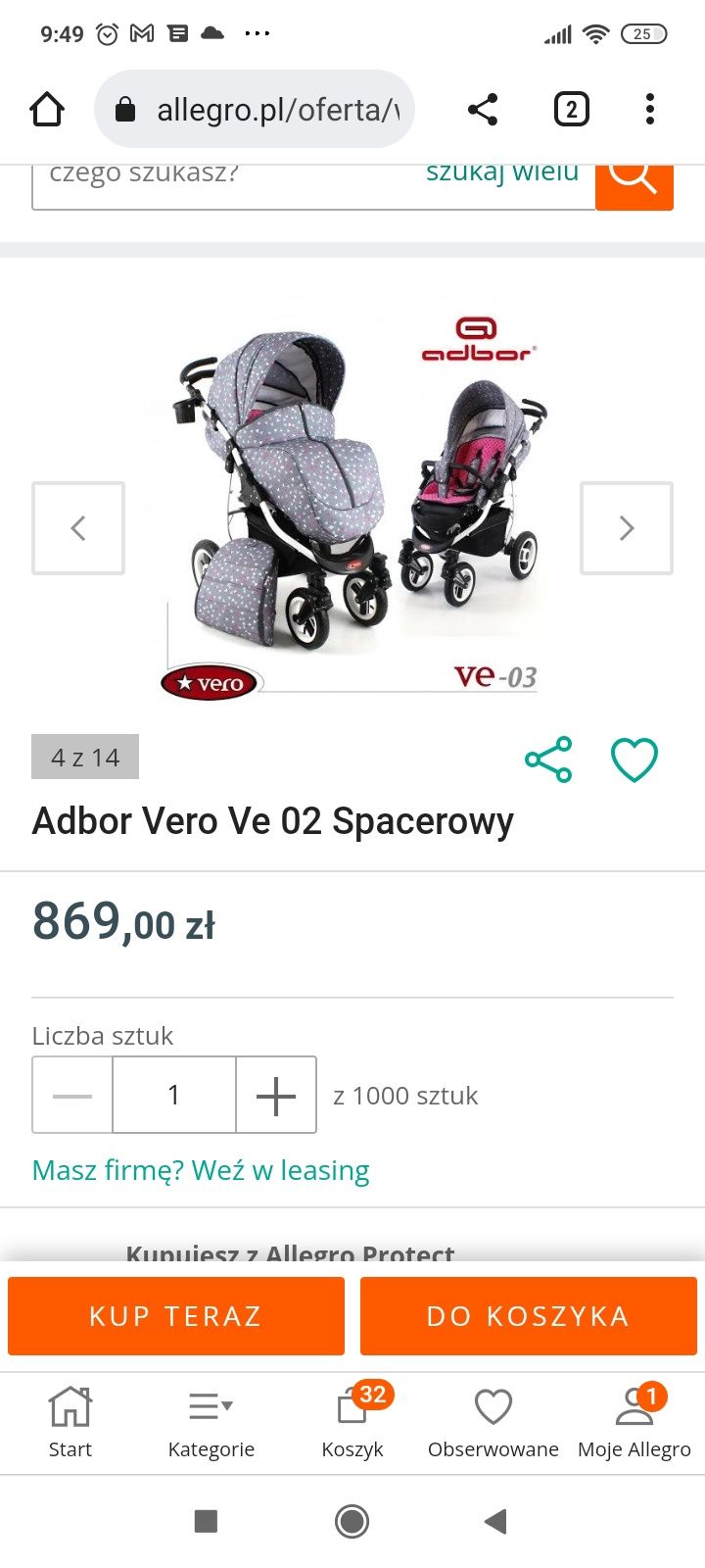 Wózek spacerowy dla dziewczynki Adbor Vero