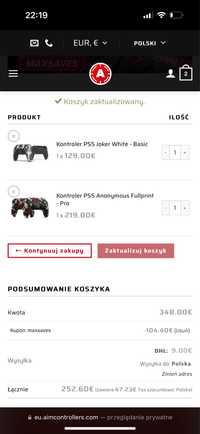 Xbox PS4 PS5 kontroler/y AIM Controllers 1000 zł karta podarunkowa