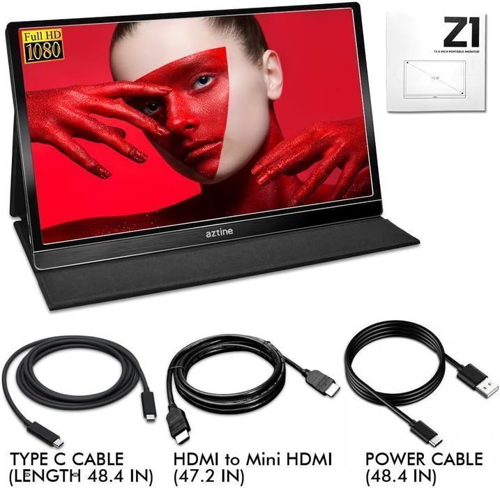 Aztine Przenośny Monitor 15,6" Fhd Ips Usb-C Hdmi Do Laptopa