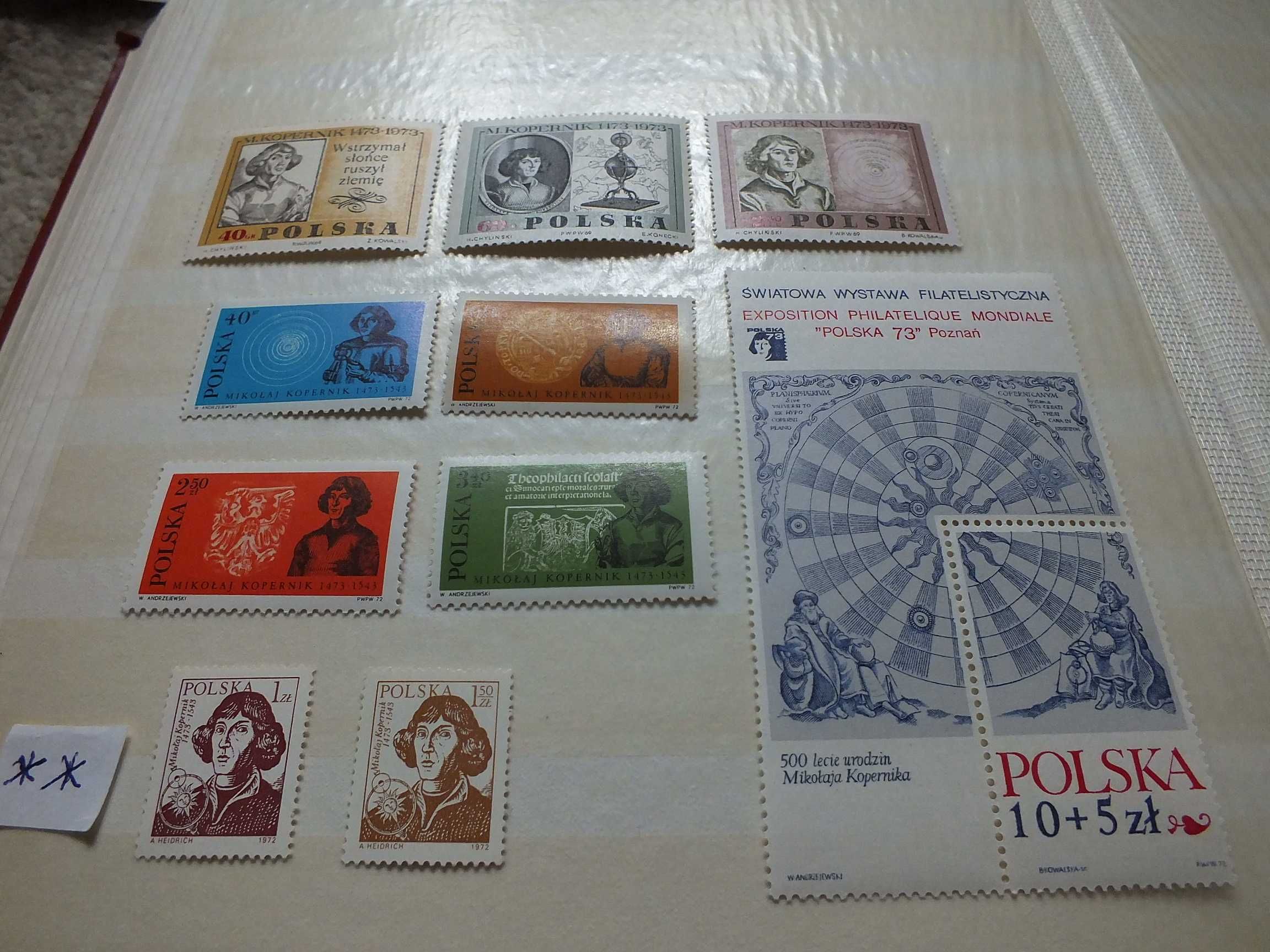 zestaw 10szt. znaczki,blok 1969/1973r.,Polska KOPERNIK stan** czyste