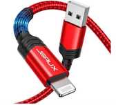 Kabel USB-A/Lightnin 1.8m w oplocie JSAUX czerwony