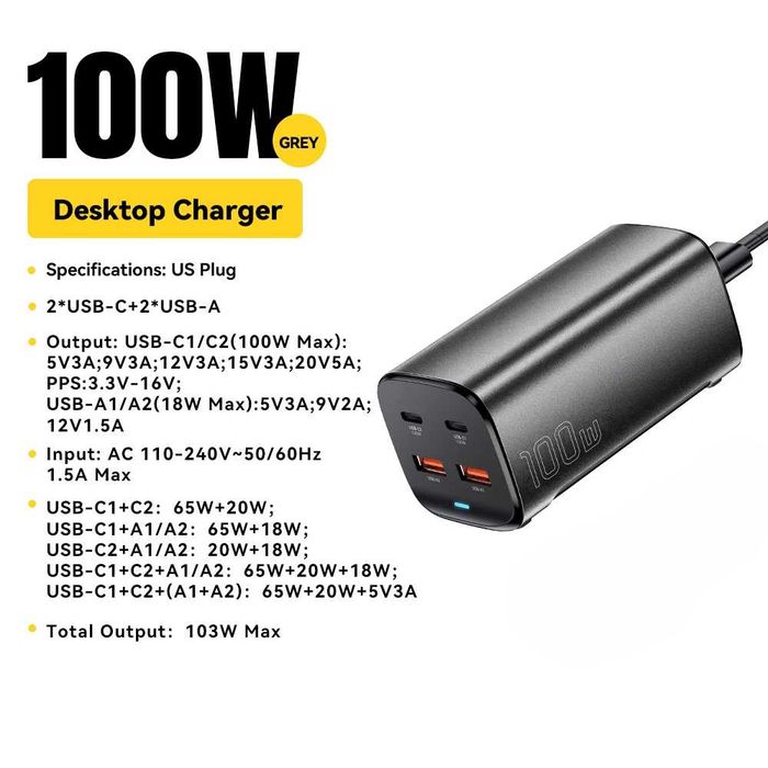 Зарядні пристрої Essager GaN 65W / 100W, швидка зарядка PD+QC3.0 Нові!