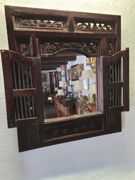 Lustro w stylu kolonialnym drewno egzotyczne