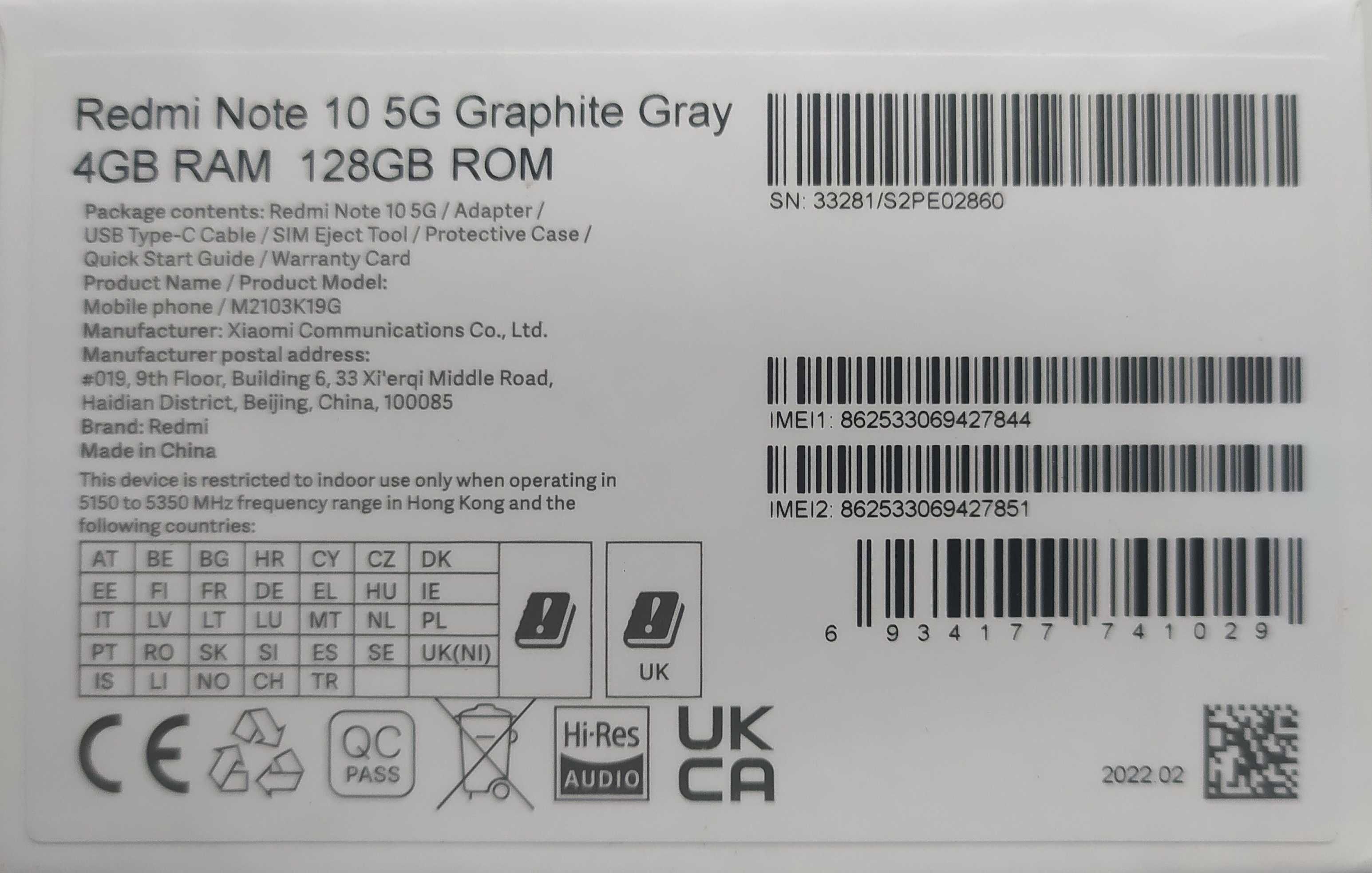Смартфон Xiaomi Redmi Note 10 5G 4/128GB Graphite Grey