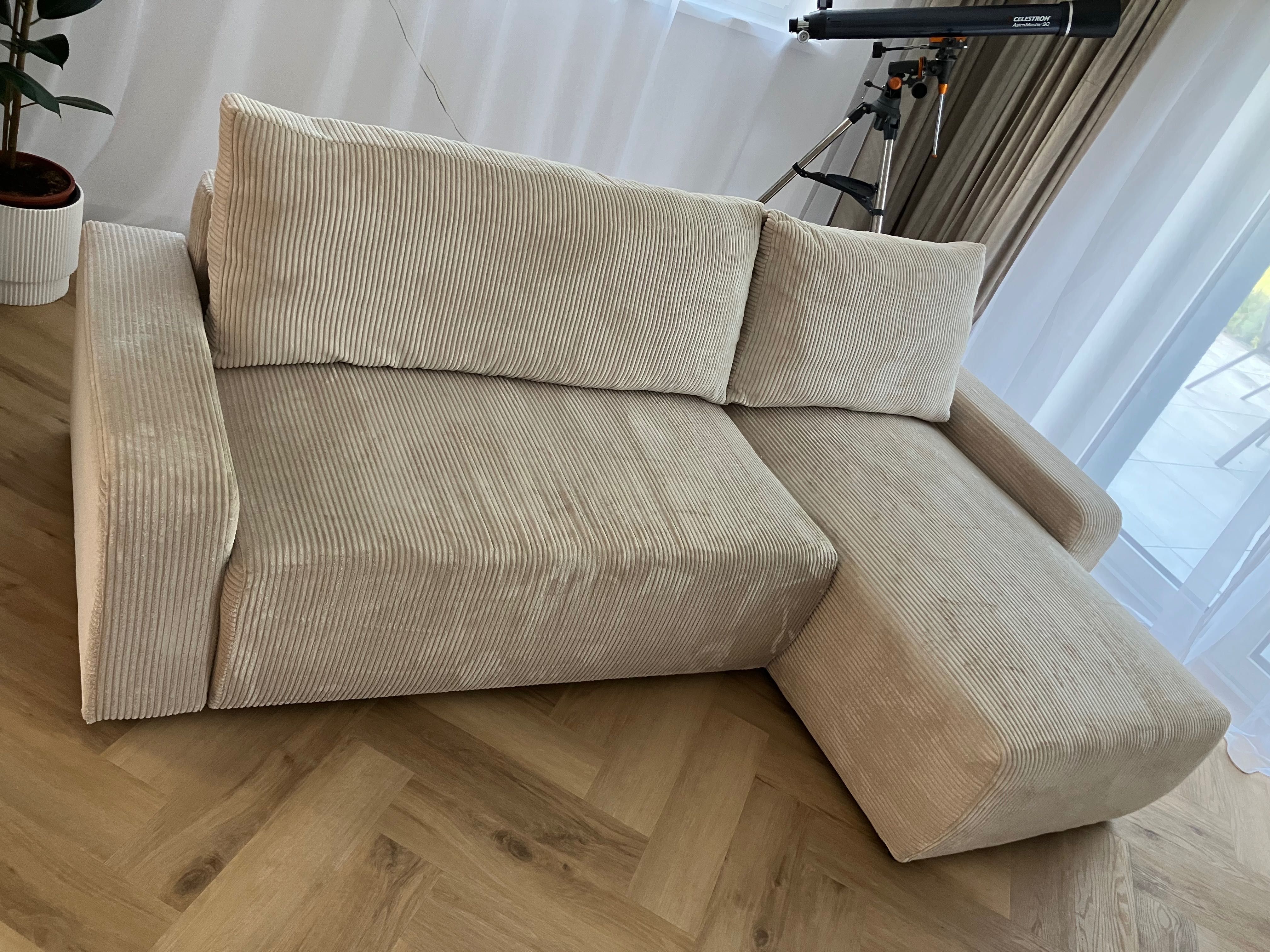 Sofa/narożnik - kolor beżowy sztruks stan bardzo dobry