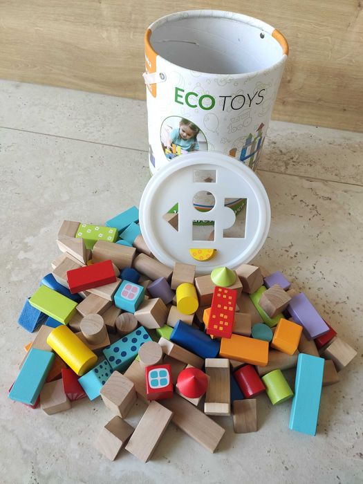 Zestaw klocki drewniane Eco Toys edukacyjne sorter 100 szt