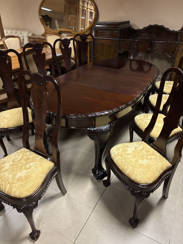 Stylowy Zestaw Mebli Stół 10 Krzeseł Komoda Chippendale Londyn odnowio