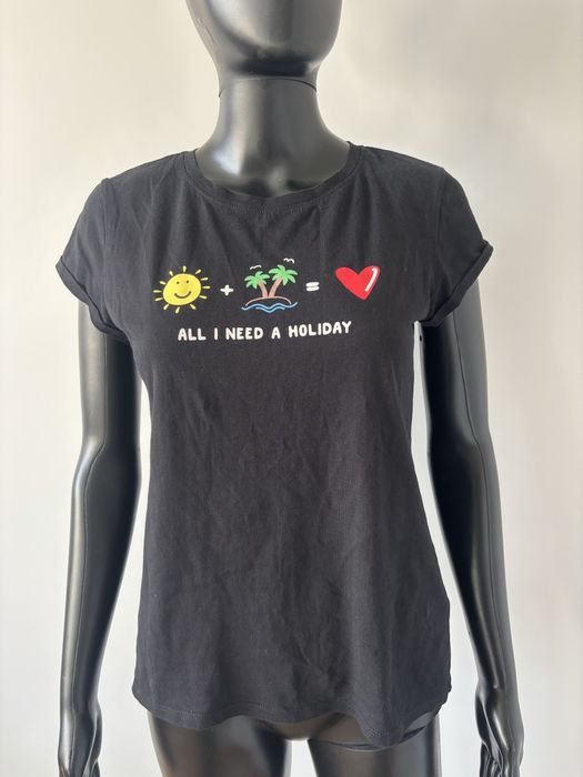 czarny tshirt czarna bluzka z krótkim rękawem terranova M bawełna