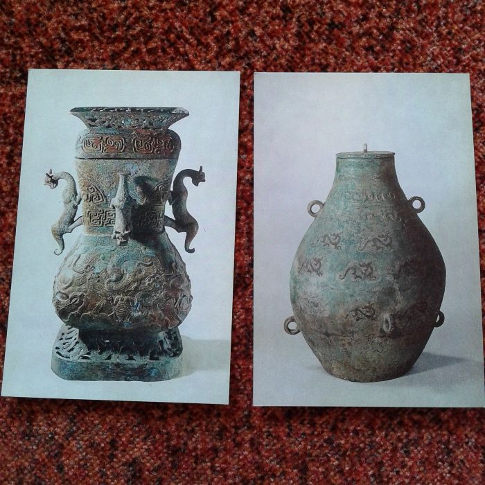 Chińskie starodawne wazy z brązu kolekcja 10 pocztówek